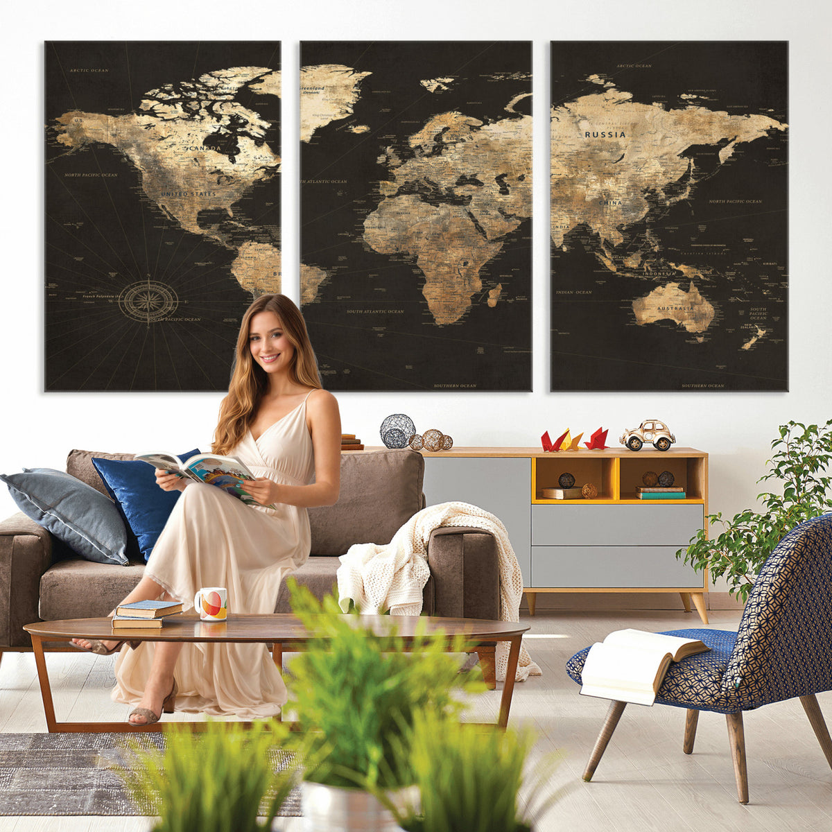 70985630-MGV-CV-36X24 - Framed World Map with Pin Canvas Print – Detailed World Map