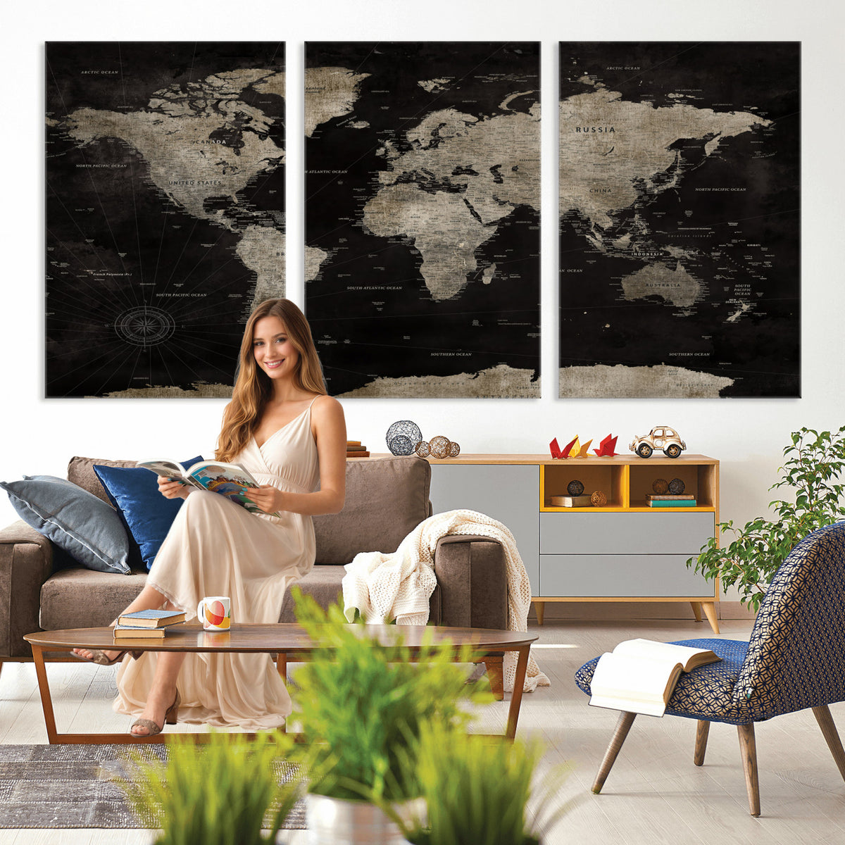 56225956-MGV-CV-36X24 - Detailed World Map Wall Art Print - Large Framed World Map