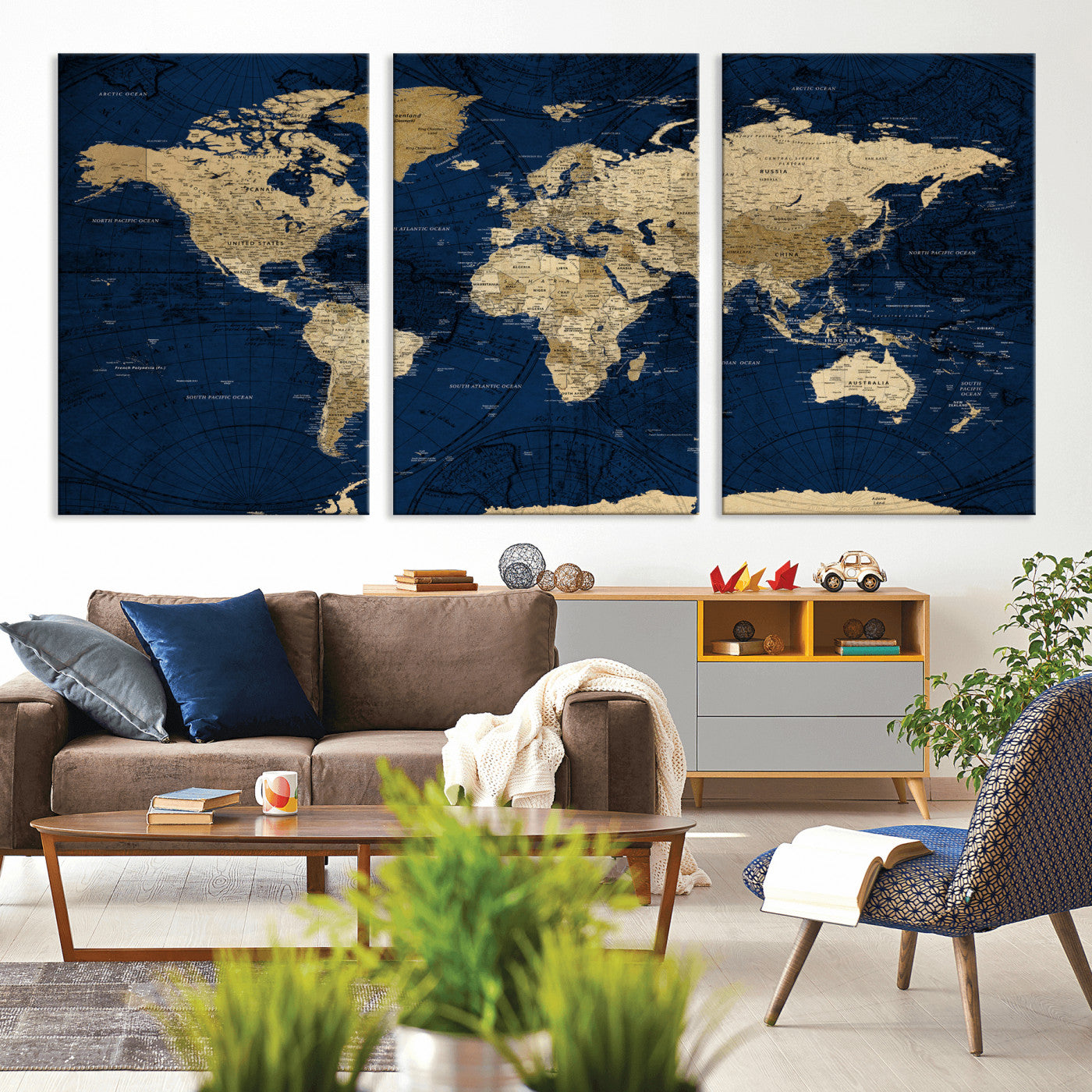 54770746-MGV-CV-36X24 - World Map Wall Art Canvas Print, Modern Decorative Framed Map Artwork Prints for Living Room, Office, Bedroom Wall Decor
