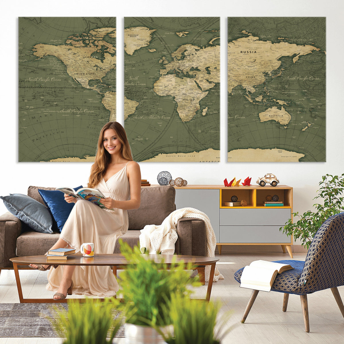 75846040-MGV-CV-36X24 - Large World Map Canvas Wall Art Print for Study Room Decor -