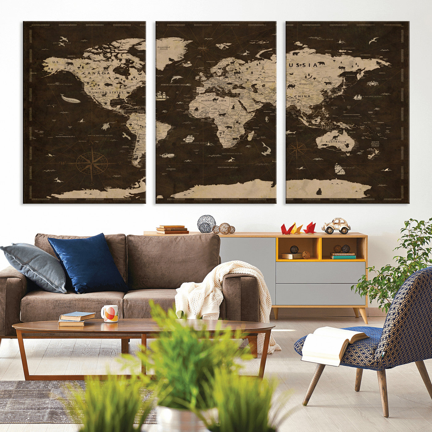 44276398-MGV-CV-36X24 - World Map Wall Art Canvas Print, Modern Decorative Framed Map Artwork Prints for Living Room, Office, Bedroom Wall Decor