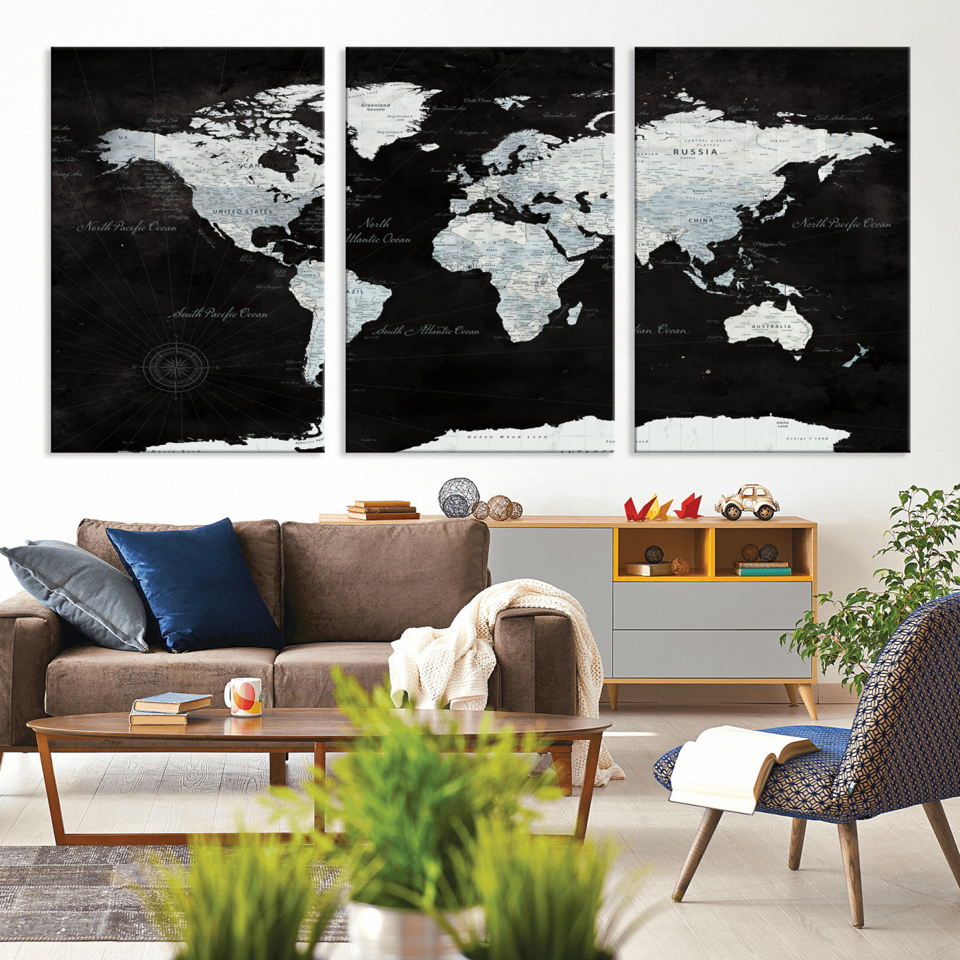 28664806-MGV-CV-36X24 - World Map Wall Art Canvas Print, Modern Decorative Framed Map Artwork Prints for Living Room, Office, Bedroom Wall Decor