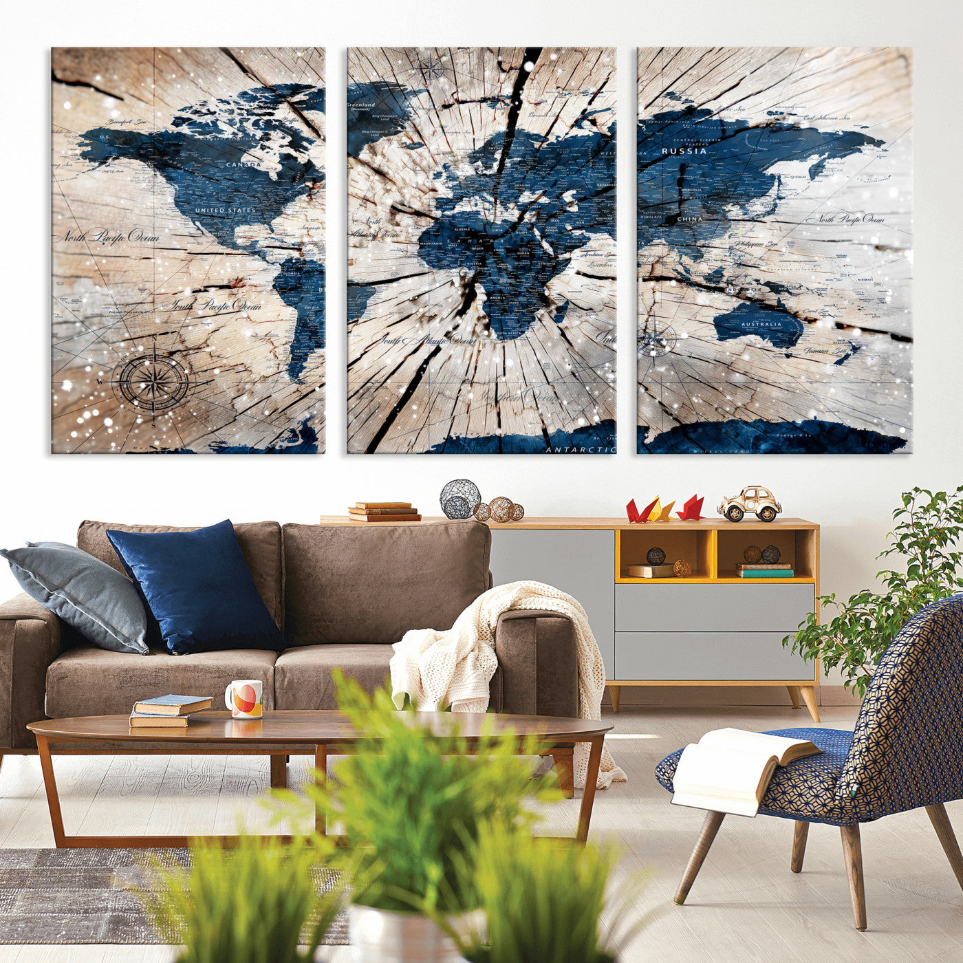 19478704-MGV-CV-36X24 - World Map Wall Art Canvas Print, Modern Decorative Framed Map Artwork Prints for Living Room, Office, Bedroom Wall Decor