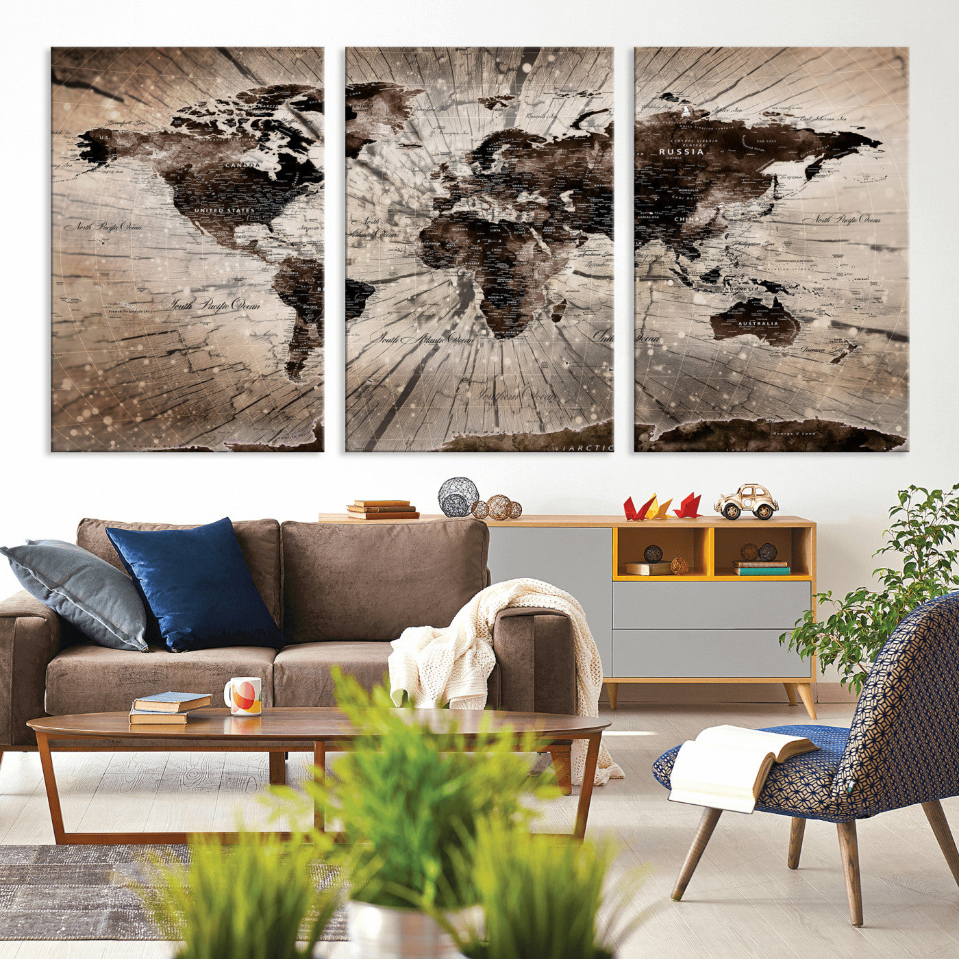 94623295-MGV-CV-36X24 - World Map Wall Art Canvas Print, Modern Decorative Framed Map Artwork Prints for Living Room, Office, Bedroom Wall Decor