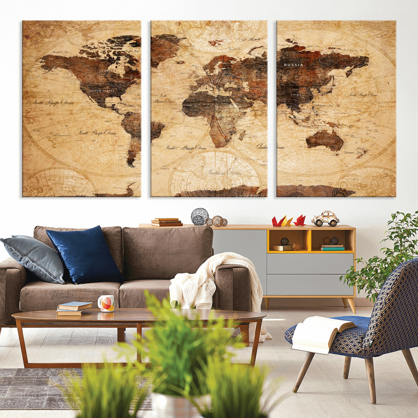 40760475-MGV-CV-36X24 - World Map Wall Art Canvas Print, Modern Decorative Framed Map Artwork Prints for Living Room, Office, Bedroom Wall Decor