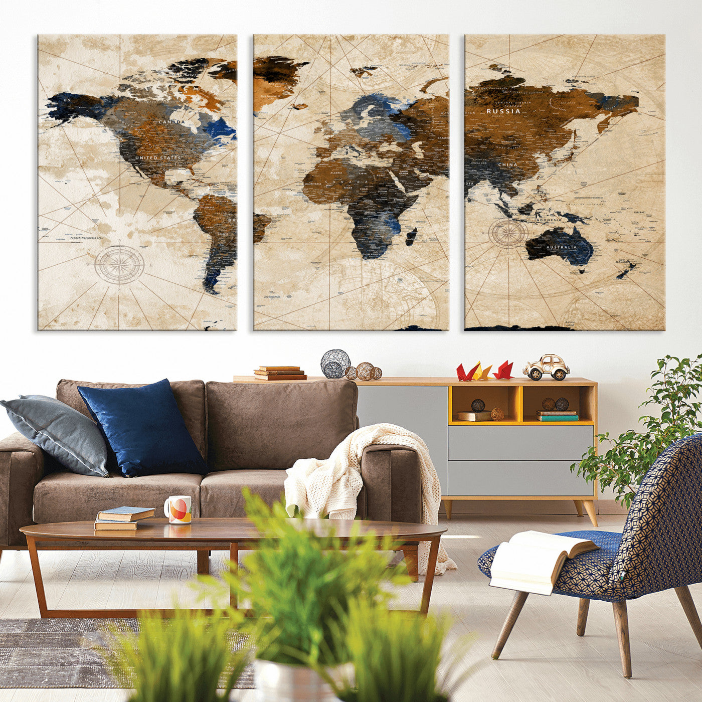 15727090-MGV-CV-36X24 - World Map Wall Art Canvas Print, Modern Decorative Framed Map Artwork Prints for Living Room, Office, Bedroom Wall Decor