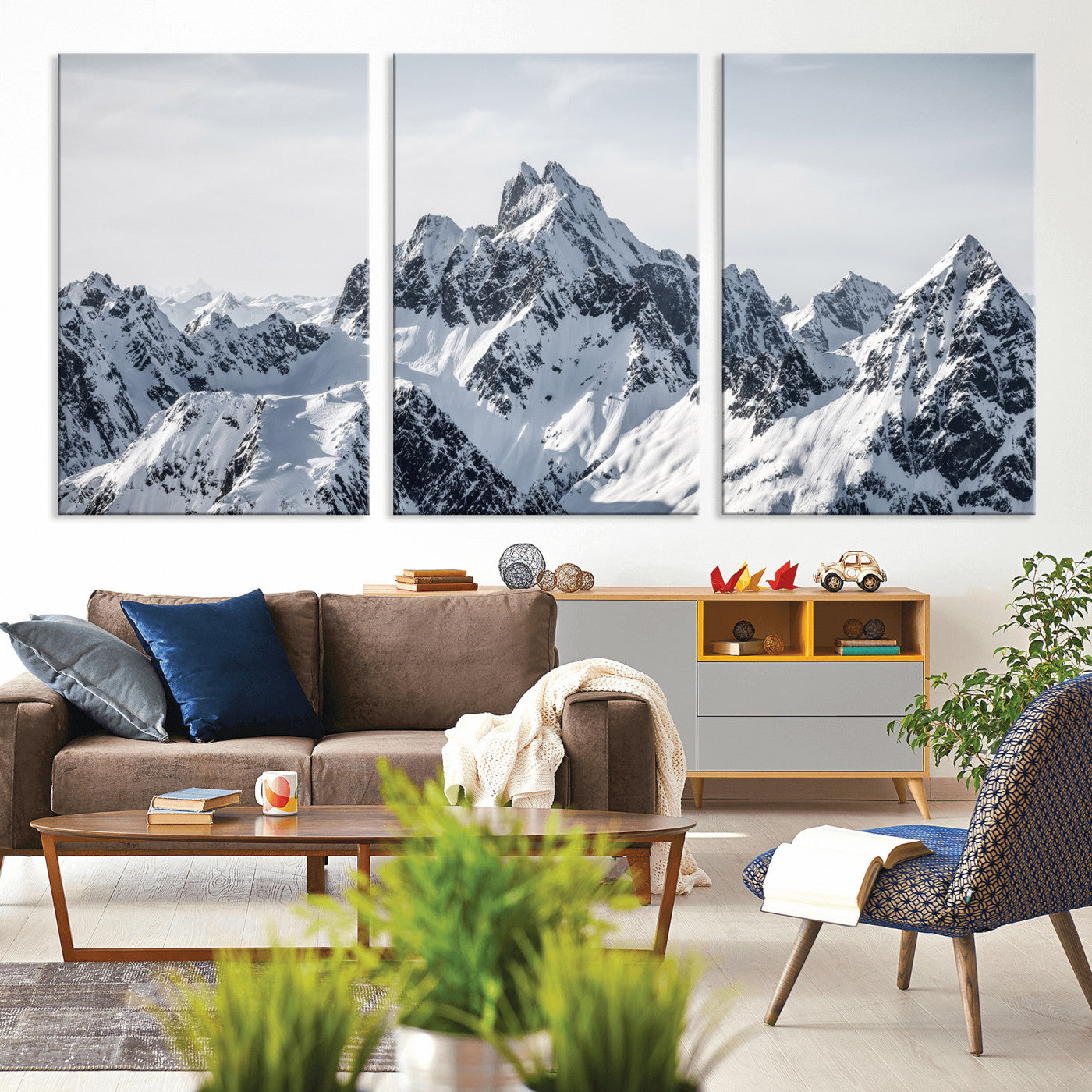 33126265-MGV-CV-36X24 - Snowy Mountain Range Canvas Print, Alpine Peaks Landscape Wall Art, Framed Canvas Ready to Hang