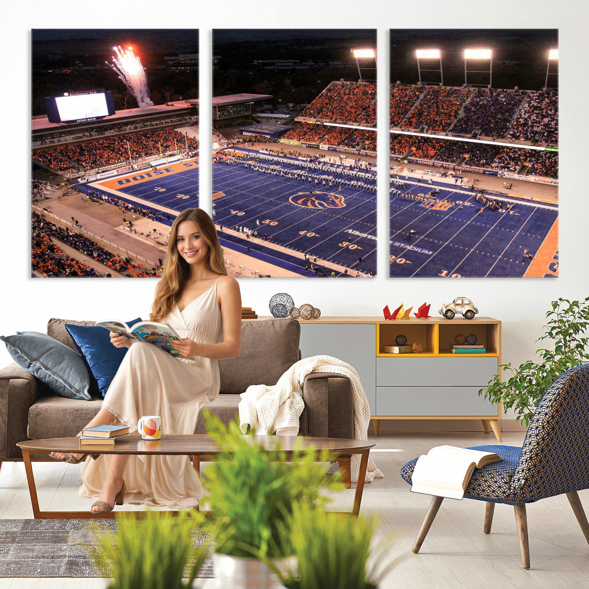 58849575-MGV-CV-36X24 - Boise State Stadium Large Wall Art Canvas Print for Living Room and Game Room Decor
