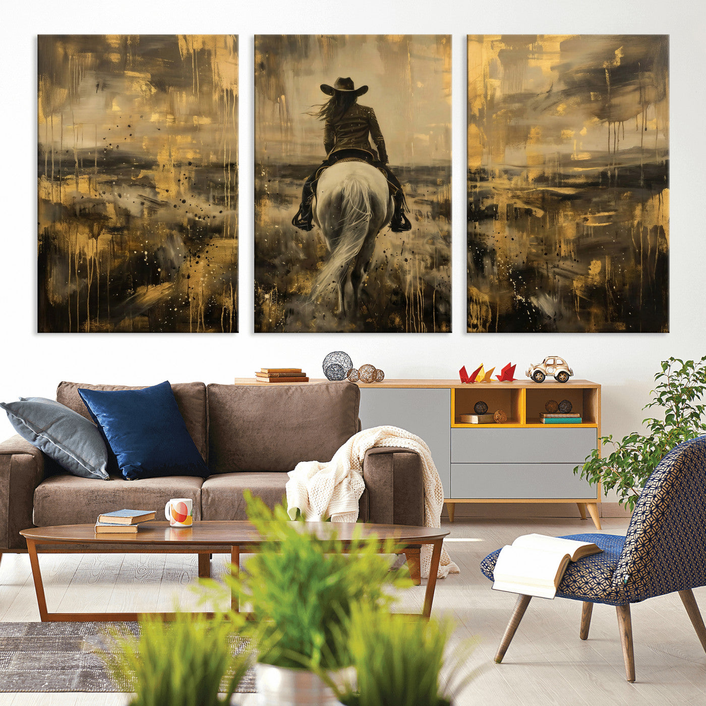 20465530-MGV-CV-36X24 - Cowgirl Wall Art Canvas Print, Western Horse Rider Wall Art, Framed Wall Art Ready to Hang