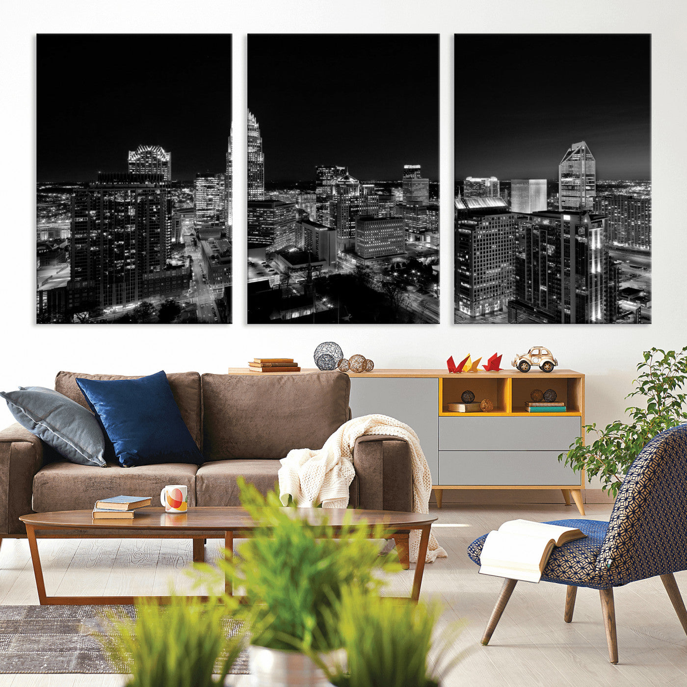 68329345-MGV-CV-36X24 - Atlanta Skyline Wall Art Canvas Print, Atlanta Downtown Night Cityscape Print for Modern Urban Wall Decor