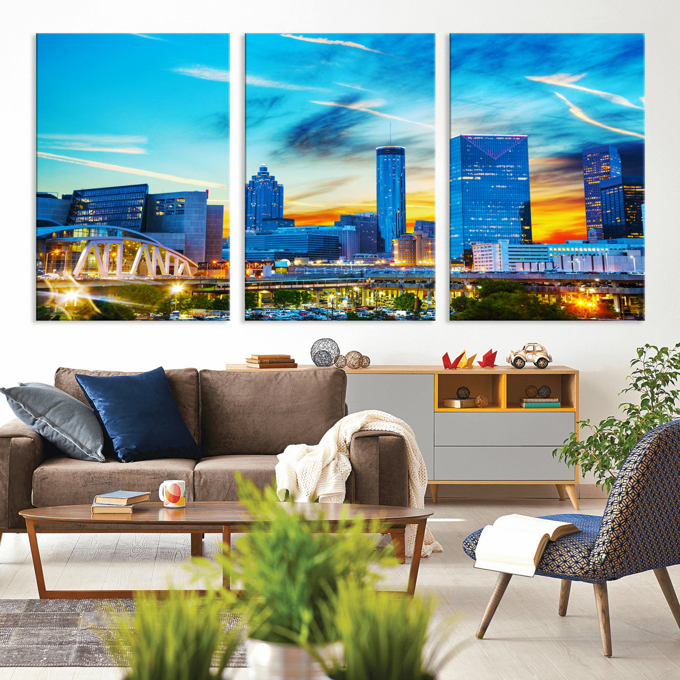 23097797-MGV-CV-36X24 - Atlanta Skyline Wall Art Canvas Print, Atlanta Downtown Night Cityscape Print for Modern Urban Wall Decor