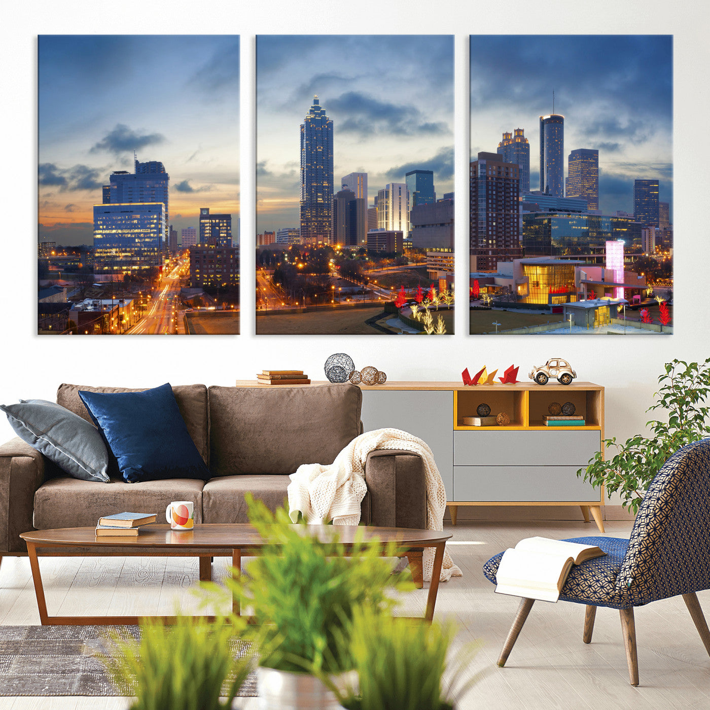 18461309-MGV-CV-36X24 - Atlanta Skyline Wall Art Canvas Print, Atlanta Downtown Night Cityscape Print for Modern Urban Wall Decor