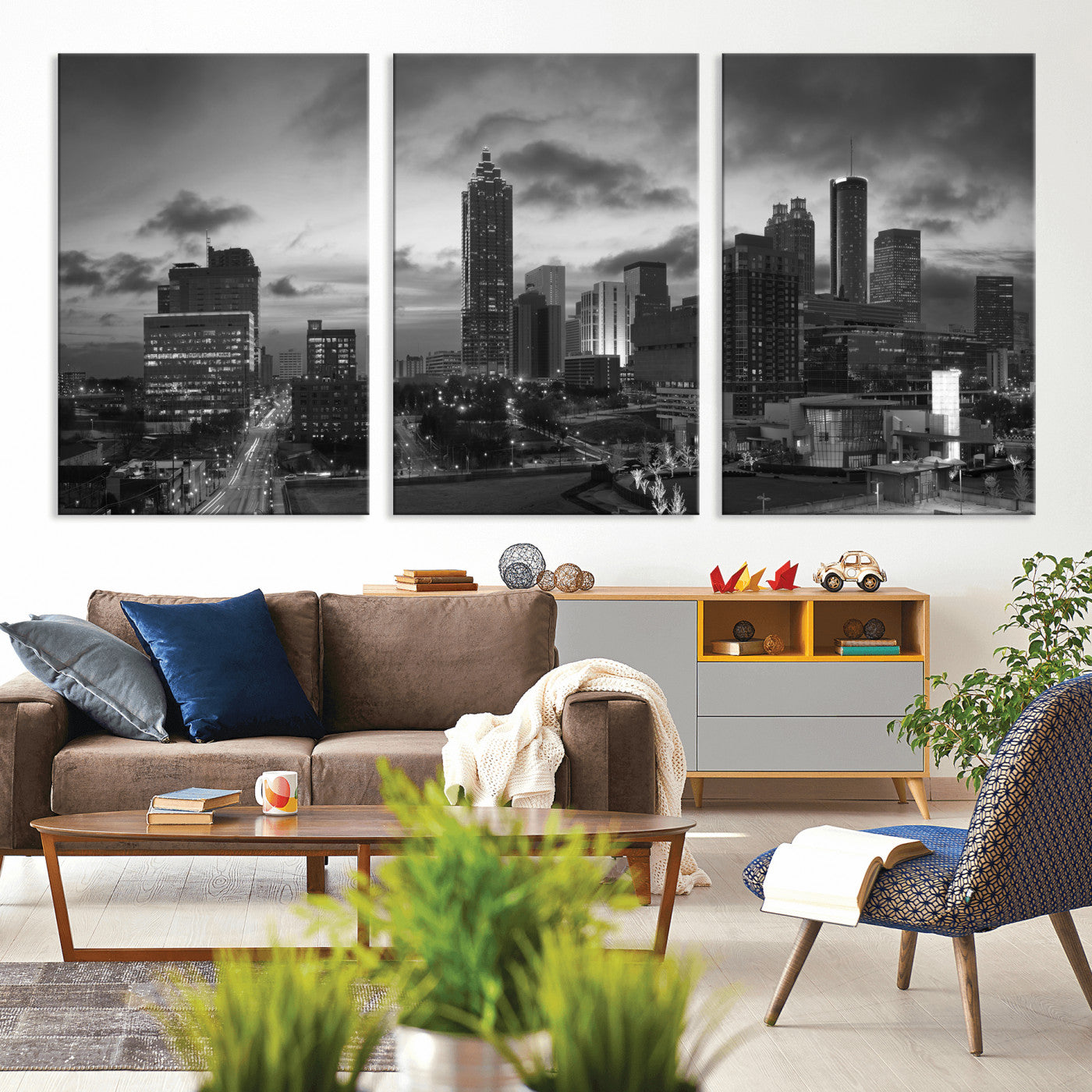 91959506-MGV-CV-36X24 - Atlanta Skyline Wall Art Canvas Print, Atlanta Downtown Night Cityscape Print for Modern Urban Wall Decor
