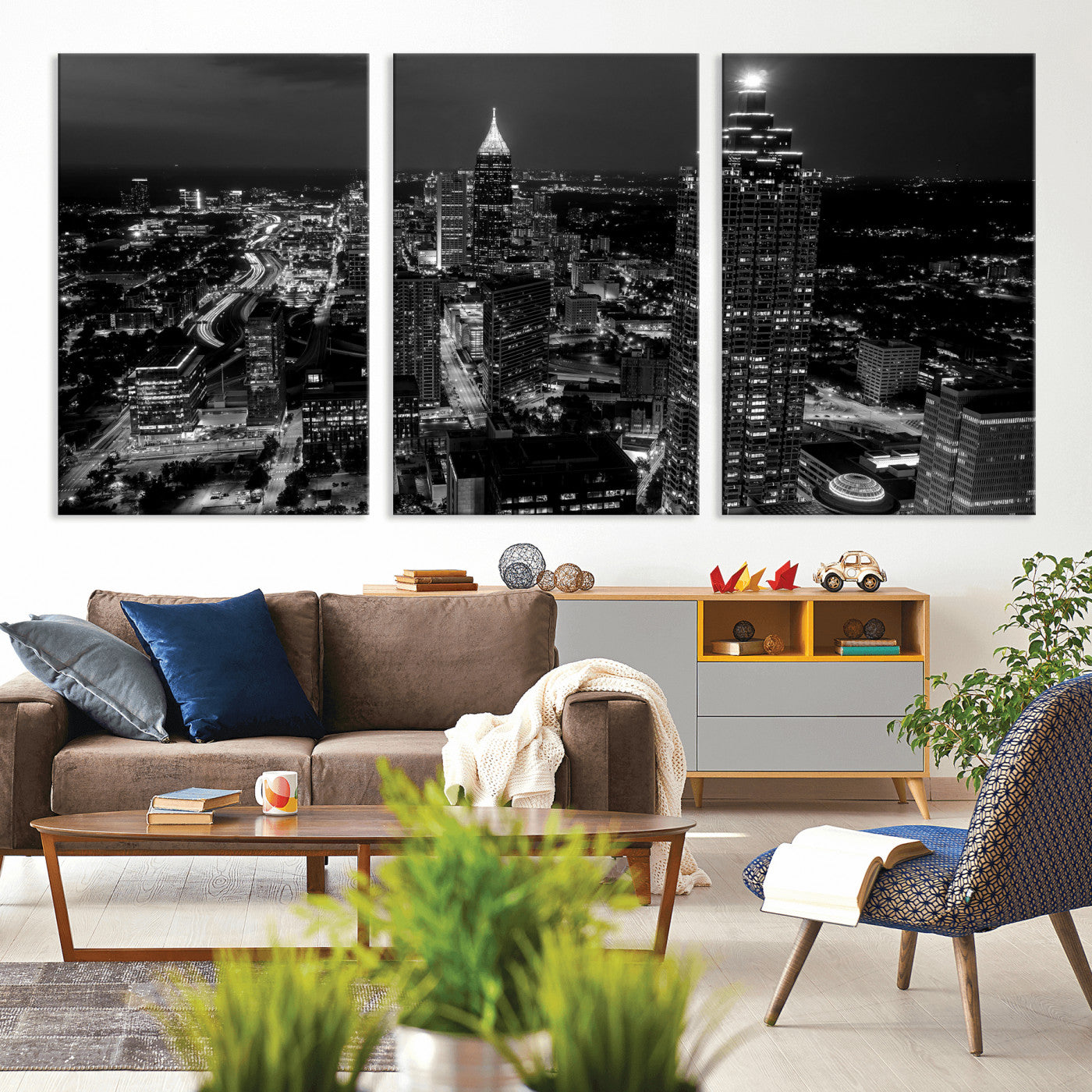 56773510-MGV-CV-36X24 - Atlanta Skyline Wall Art Canvas Print, Atlanta Downtown Night Cityscape Print for Modern Urban Wall Decor