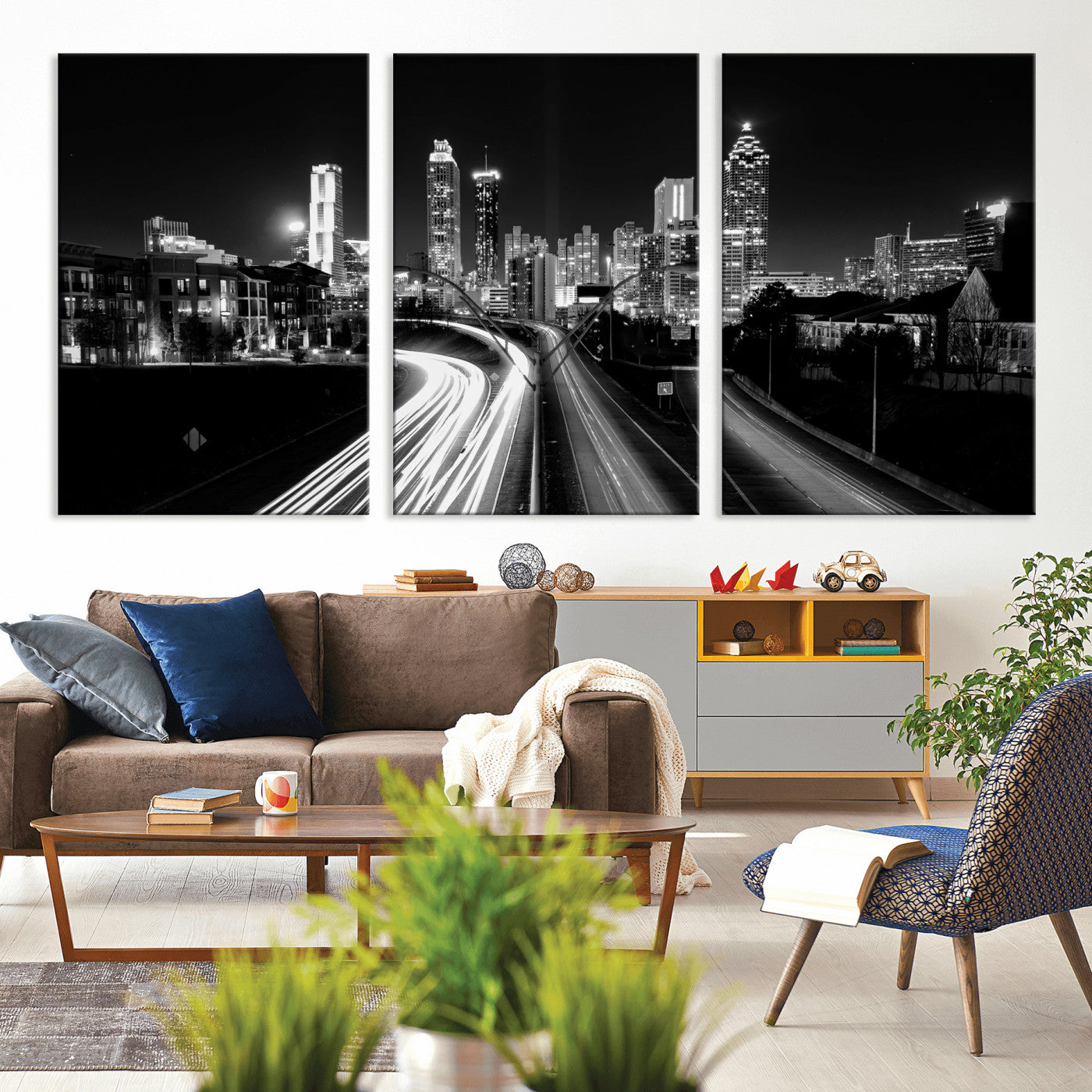 80330064-MGV-CV-36X24 - Atlanta Skyline Wall Art Canvas Print, Atlanta Downtown Night Cityscape Print for Modern Urban Wall Decor
