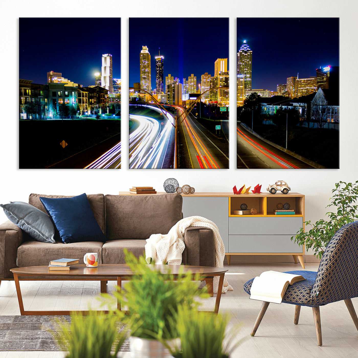 12967464-MGV-CV-36X24 - Atlanta Skyline Wall Art Canvas Print, Atlanta Downtown Night Cityscape Print for Modern Urban Wall Decor
