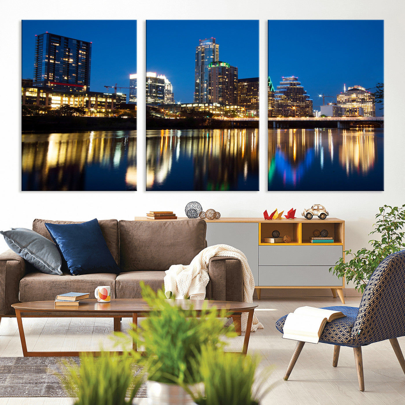 21916206-MGV-CV-36X24 - Austin Skyline Wall Art Canvas Print, Austin Downtown Night Cityscape Print for Modern Urban Wall Decor