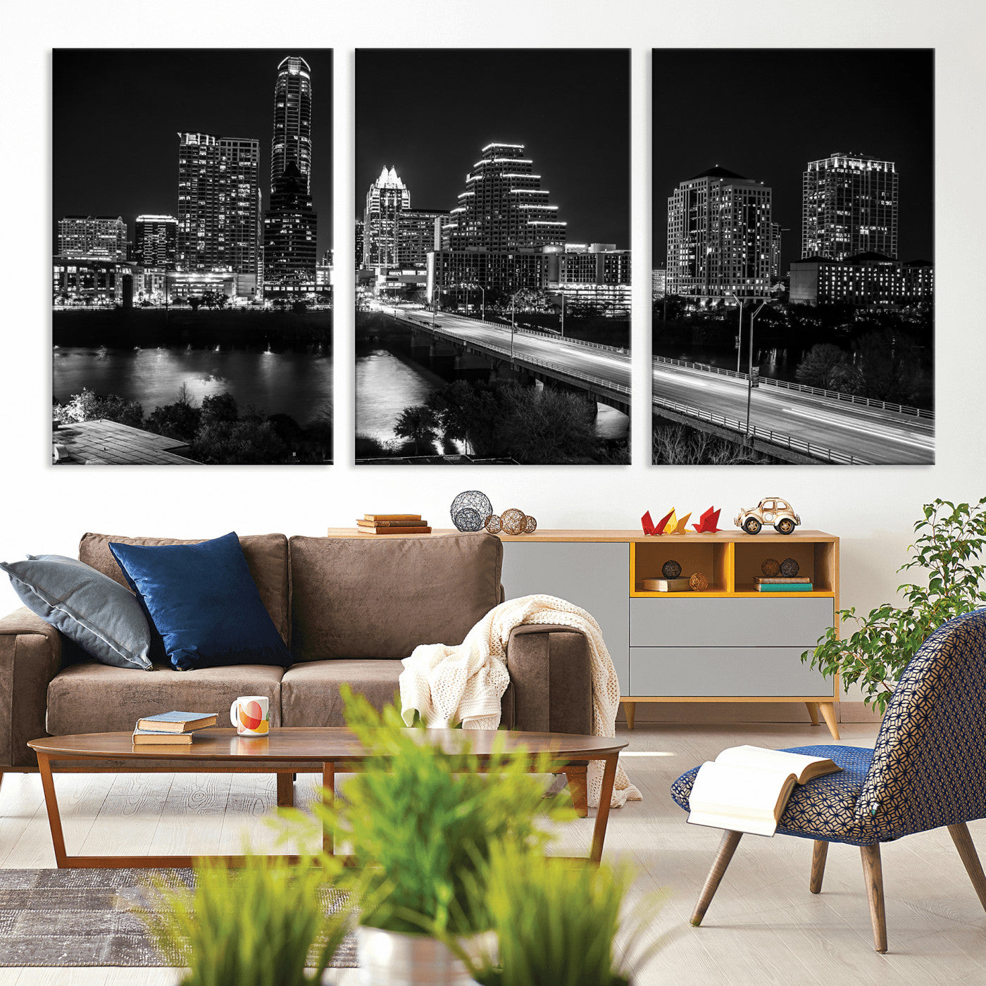 37531750-MGV-CV-36X24 - Austin Skyline Wall Art Canvas Print, Austin Downtown Night Cityscape Print for Modern Urban Wall Decor