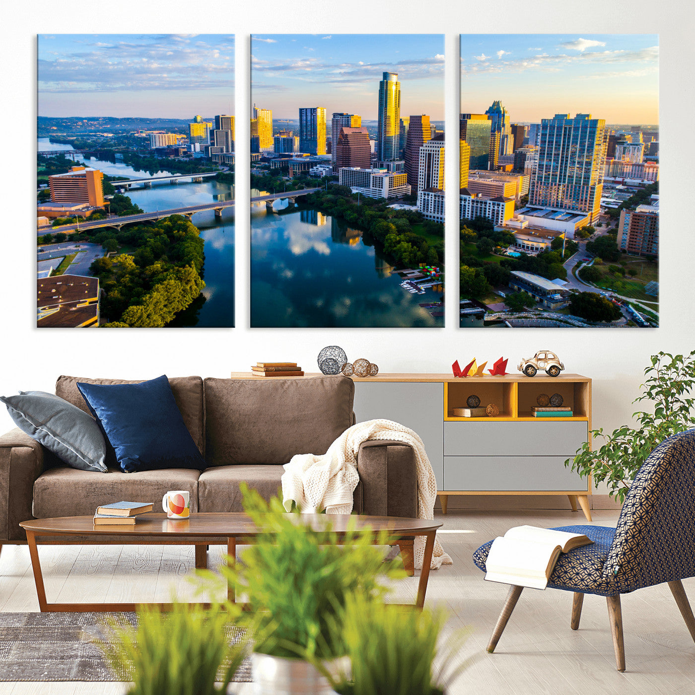 33675326-MGV-CV-36X24 - Austin Skyline Wall Art Canvas Print, Austin Downtown Night Cityscape Print for Modern Urban Wall Decor