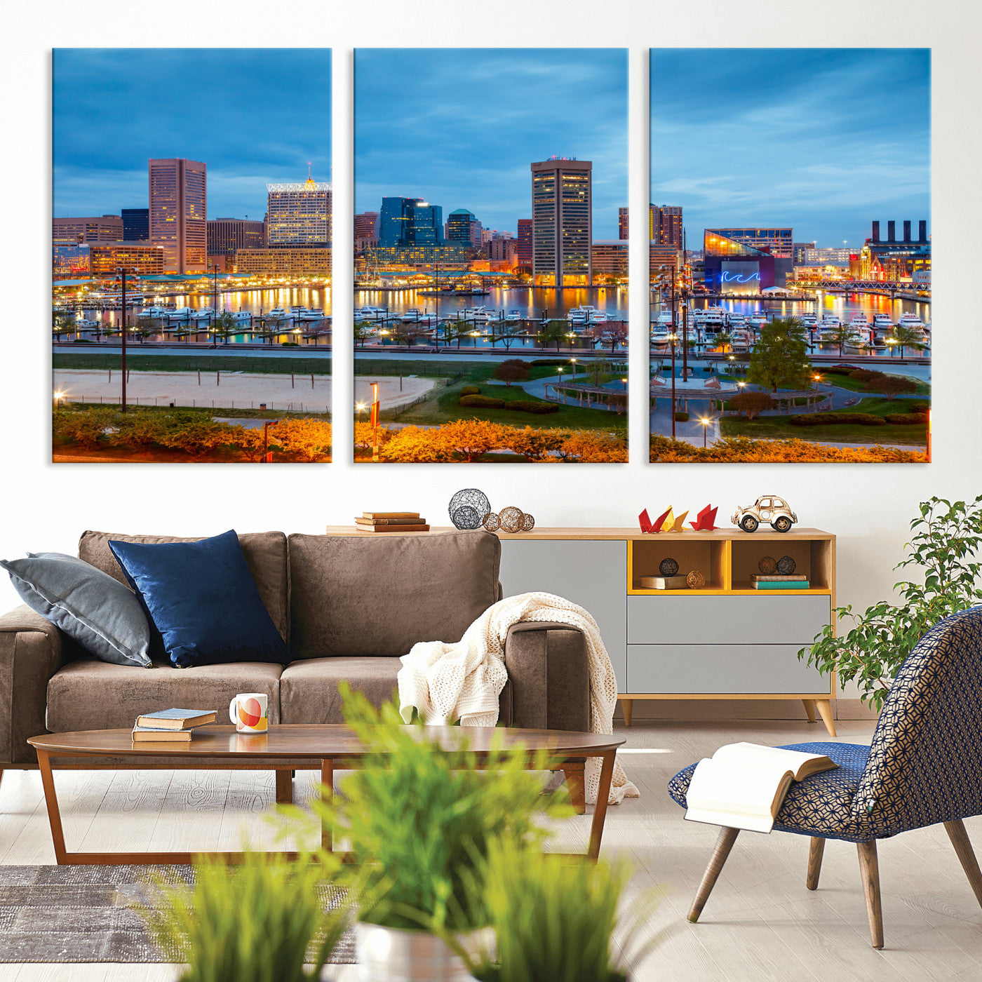 78635089-MGV-CV-36X24 - Baltimore Skyline Wall Art Canvas Print, Baltimore Downtown Night Cityscape Print for Modern Urban Wall Decor