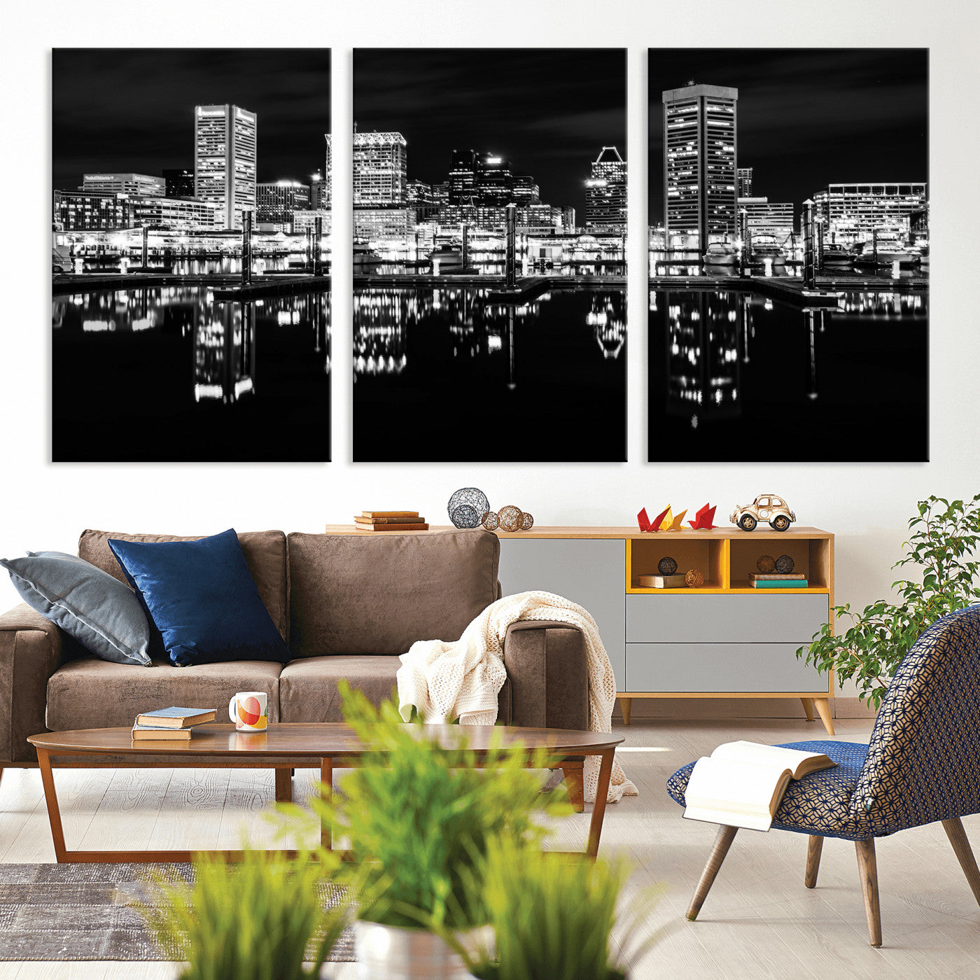 69187681-MGV-CV-36X24 - Baltimore Skyline Wall Art Canvas Print, Baltimore Downtown Night Cityscape Print for Modern Urban Wall Decor
