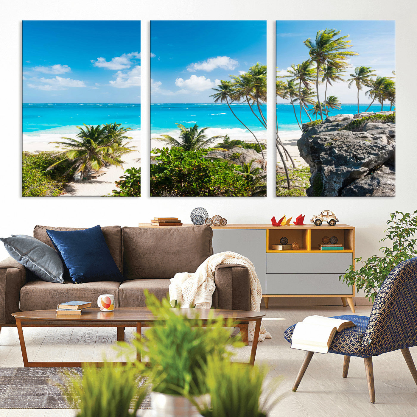 79995168-MGV-CV-36X24 - Barbados Beach Wall Art Canvas Print, Palm Tree Ocean Landscape, Turquoise Sea Coastal Photography, Tropical Island Wall Decor, Framed Ready to Hang