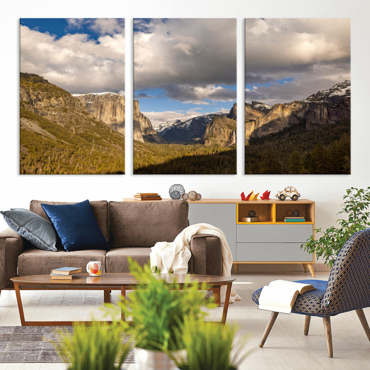 51451302-MGV-CV-36X24 - Yosemite Valley Mountain Landscape Wall Art Canvas Print, Granite Cliff Forest Valley Canvas Print, California National Park Scenic Art Printing