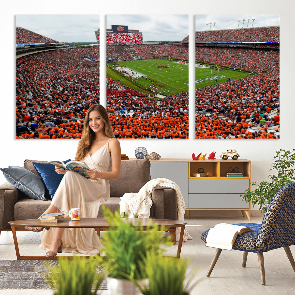 82562490-MGV-CV-36X24 - Auburn Stadium Sunset Wall Art Canvas Print, Jordan Hare Stadium Game Day Crowd, Auburn Tigers Football Artwork