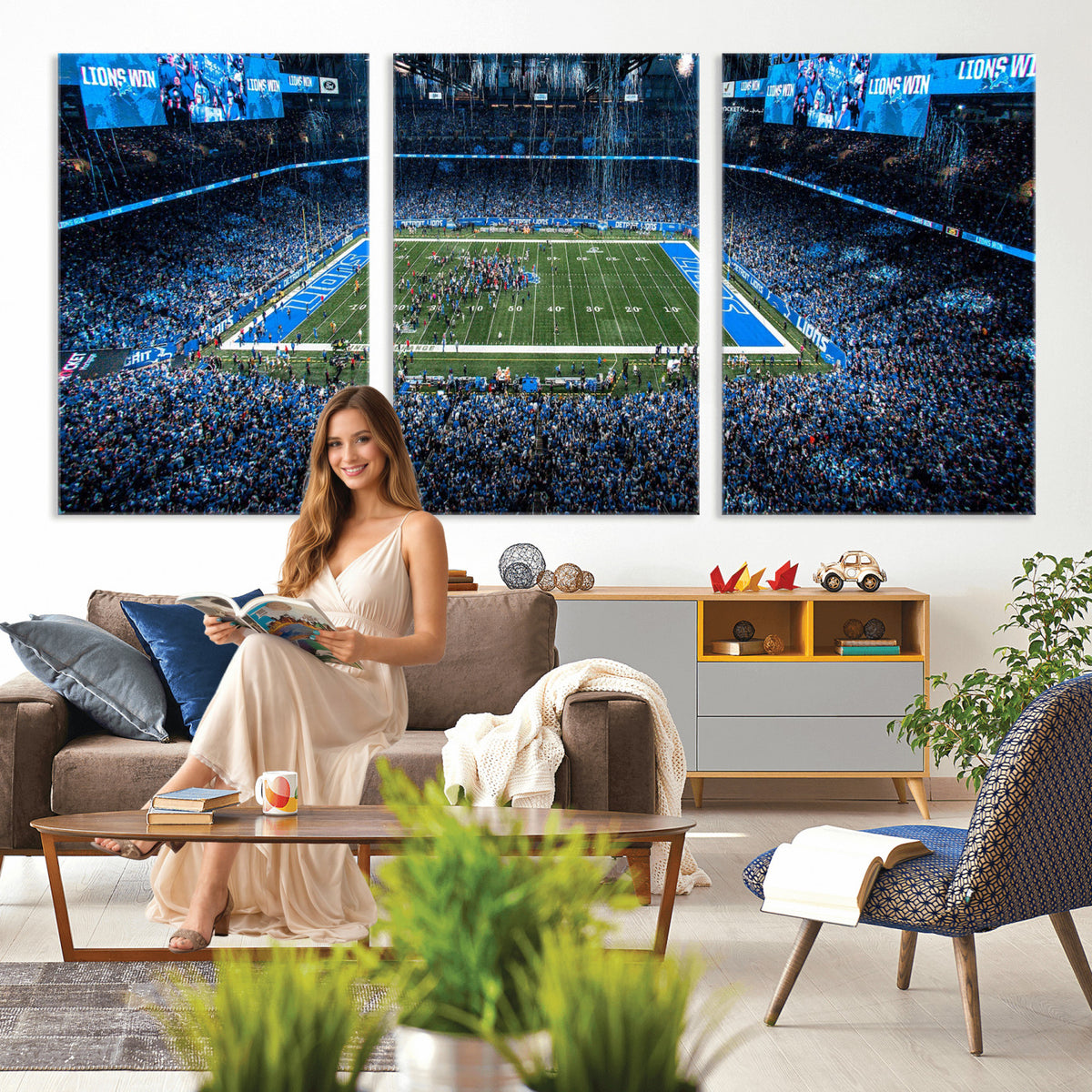 80882005-MGV-CV-36X24 - Detroit Lions Stadium Wall Art Canvas Print, Football Field Panorama