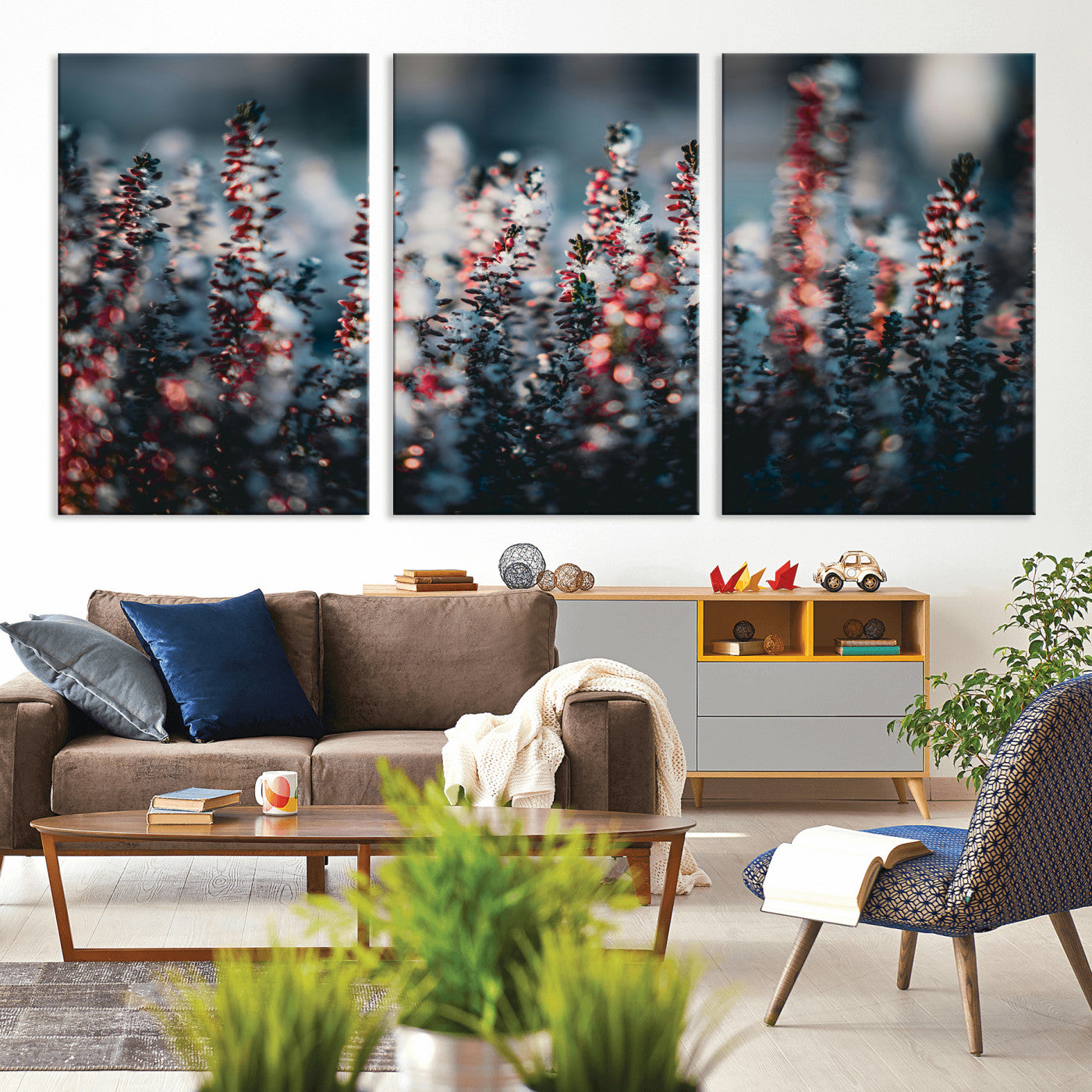 82063935-MGV-CV-36X24 - Winter Heather Wall Art Canvas Print, Frosted Floral Nature Art, Moody Botanical Wall Decor