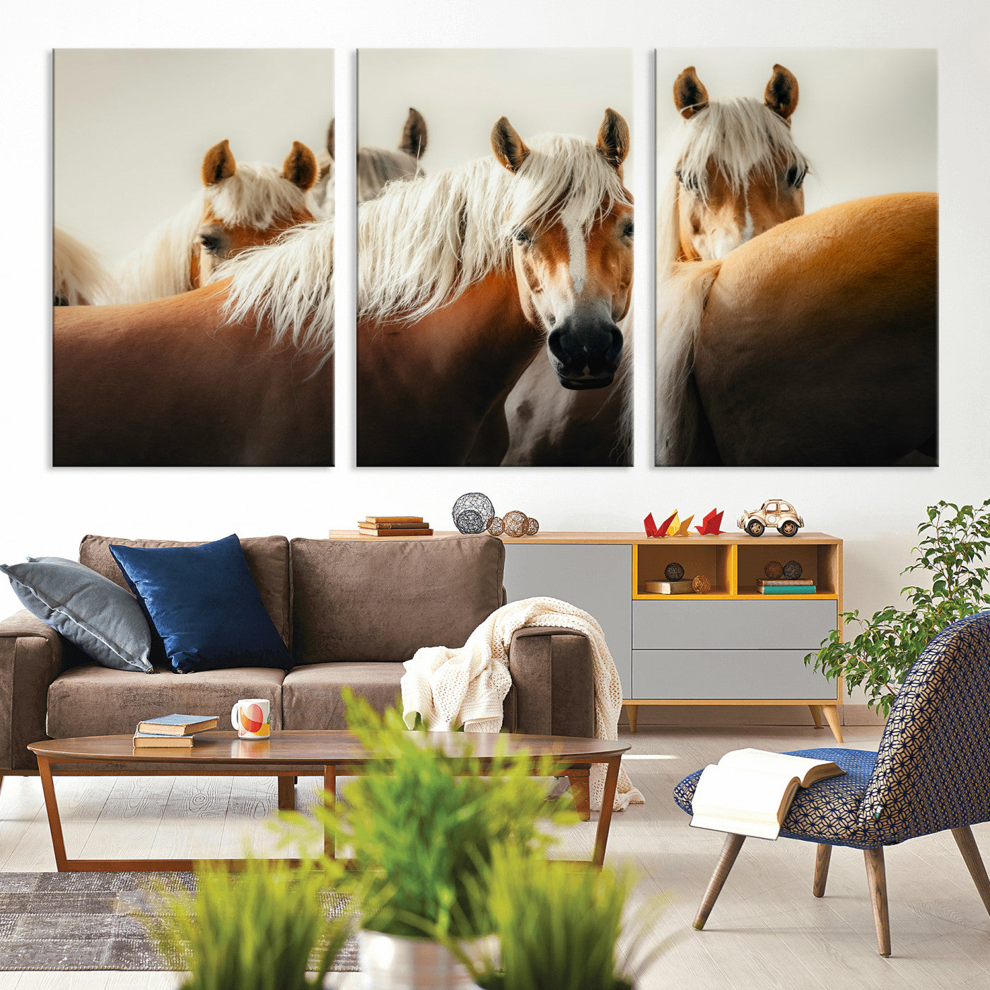 71904941-MGV-CV-36X24 - Wild Horse Herd Wall Art Canvas Print, Natural Horse Portrait Nature Wall Decor for Living Room and Office