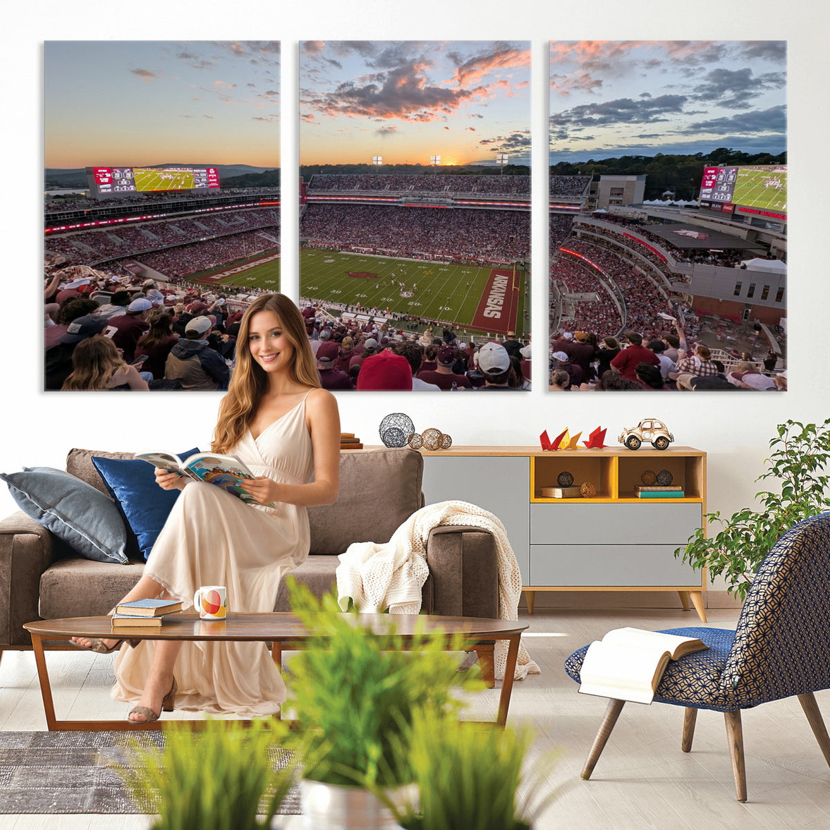 71837429-MGV-CV-36X24 - Donald W. Reynolds Razorback Stadium Wall Art Canvas Print – Arkansas Razorbacks Football Artwork for Home, Office, and Sports Room Decor