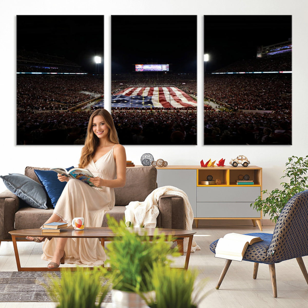 98418189-MGV-CV-36X24 - Oklahoma Memorial Stadium Wall Art Canvas Print – Oklahoma Sooners Football Artwork for Home, Office, and Sports Room Decor