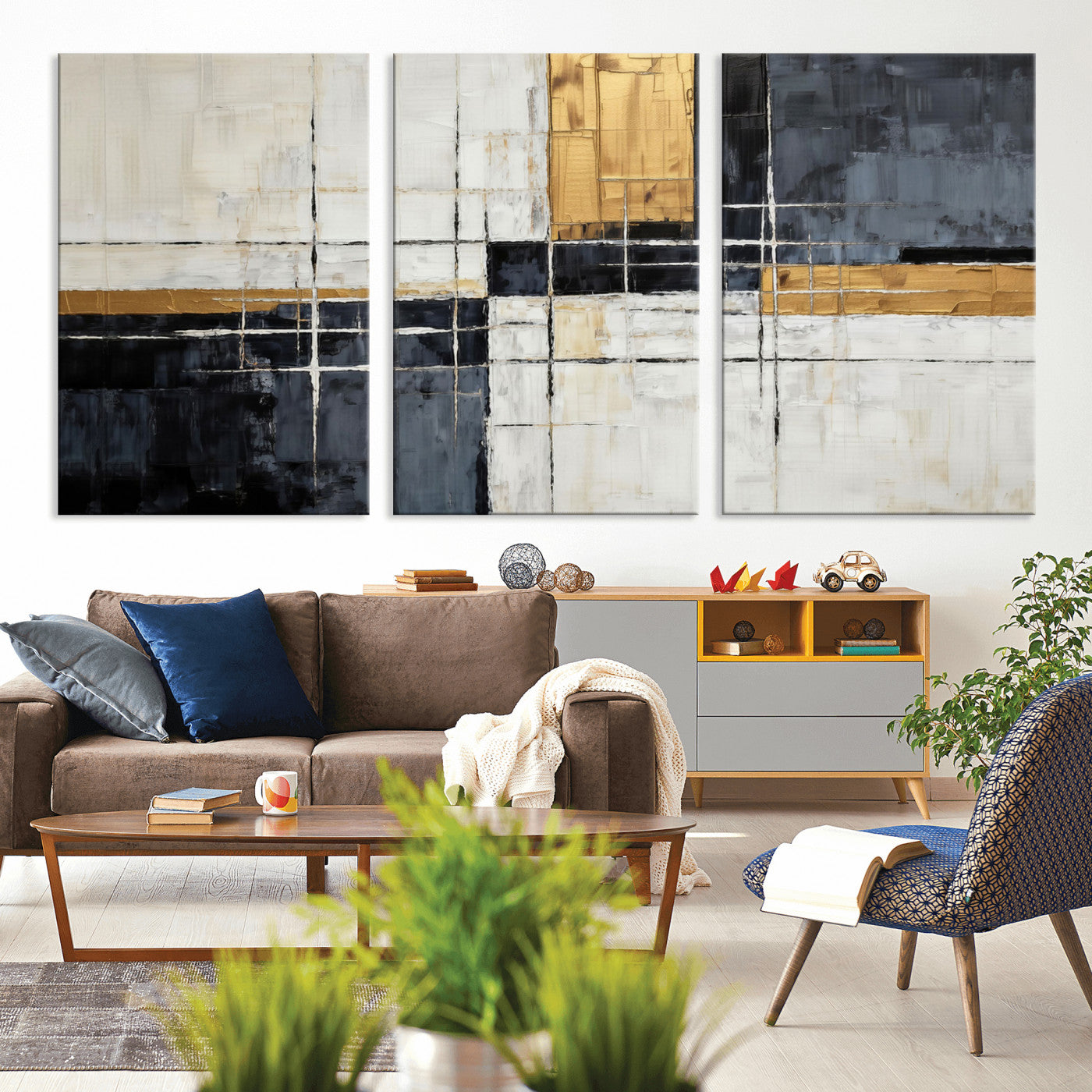 78975677-MGV-CV-36X24 - Gold Abstract Wall Art Canvas Print, Modern Luxury Geometric Painting Wall Decor for Living Room and Office