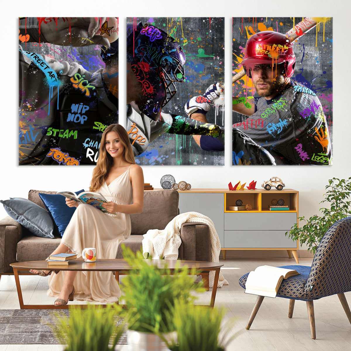 19634994-MGV-CV-36X24 - Graffiti Baseball Player Street Art Wall Art Canvas Print