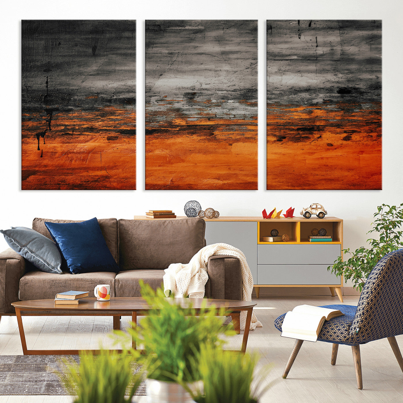 75409282-MGV-CV-36X24 - Black Orange Abstract Wall Art Canvas Print Modern Textured Painting Decor