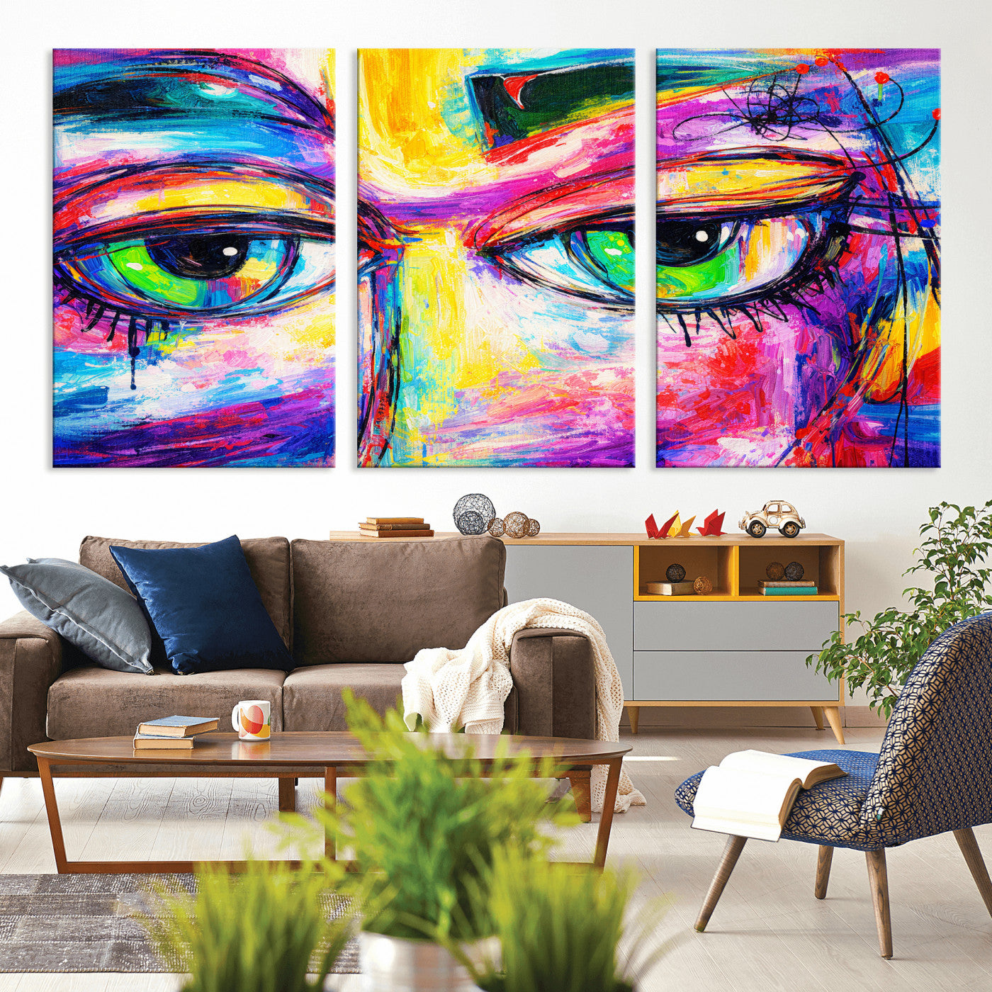 99390655-MGV-CV-36X24 - Colorful Abstract Face Wall Art Canvas Print – Modern Pop Art Portrait Artwork for Contemporary Living Room Decor