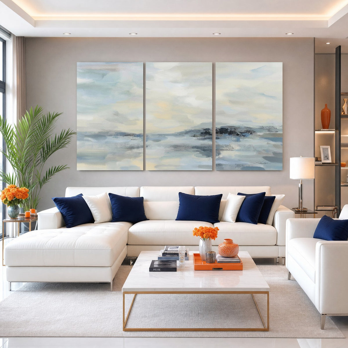 Abstract Coastal Landscape Wall Art Canvas Print | Soft Blue Gray Minimalist Art