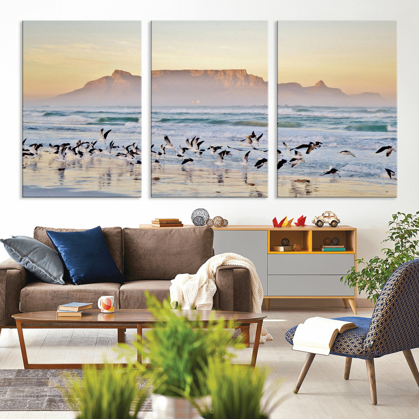 78989362-MGV-CV-36X24 - Seagulls Over Ocean Wall Art Canvas Print – Coastal Beach Landscape Artwork for Living Room Decor