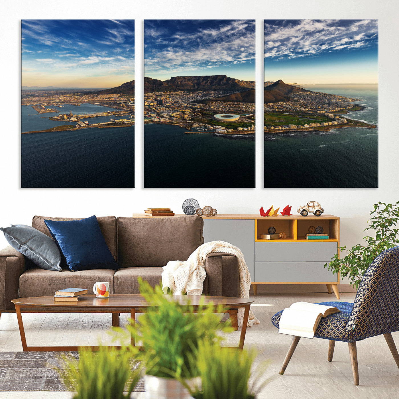 14654591-MGV-CV-36X24 - Cape Town Skyline Wall Art Canvas Print – Table Mountain Coastal Cityscape Artwork for Modern Office Decor