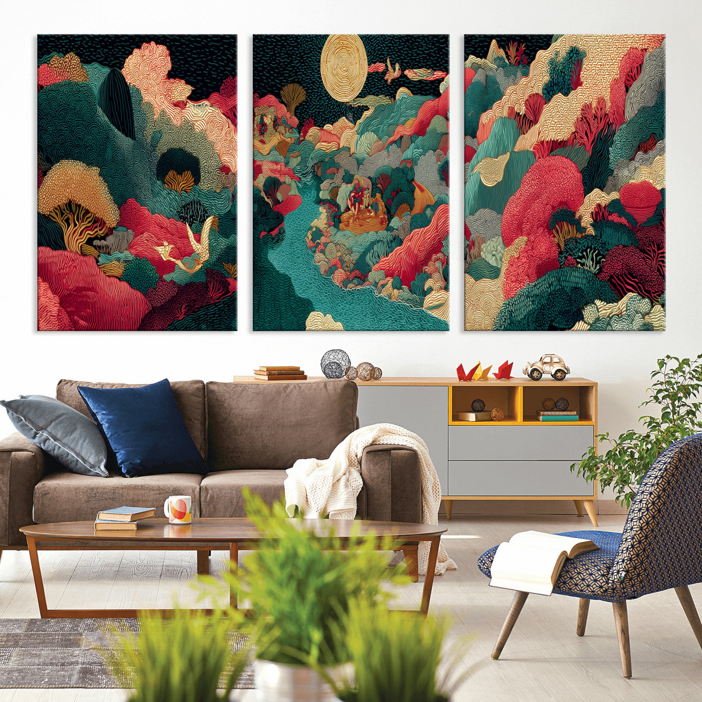 36816259-MGV-CV-48X32-3P - Colorful Japanese Landscape Print: Maximalist Panoramic Wall Art