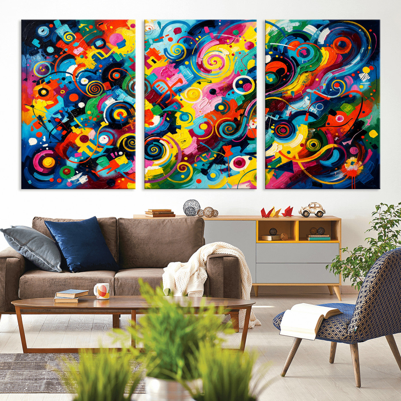 4712069R1-MGV-CV-36X24 - Geometric Abstract Wall Art Canvas Print, Bold Color Abstract Expressionist Painting Print, Modern Geometric Abstract Canvas Art