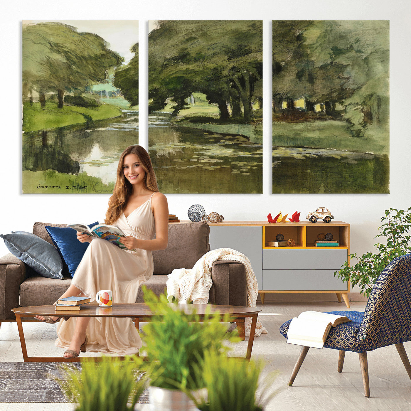 54446767-MGV-CV-36X24 - Anders Zorn Watercolor Canvas Print, Örtofta 1905 Swedish River Landscape, Impressionist Nature Art, Scandinavian Wall Decor, Plein Air Painting Print