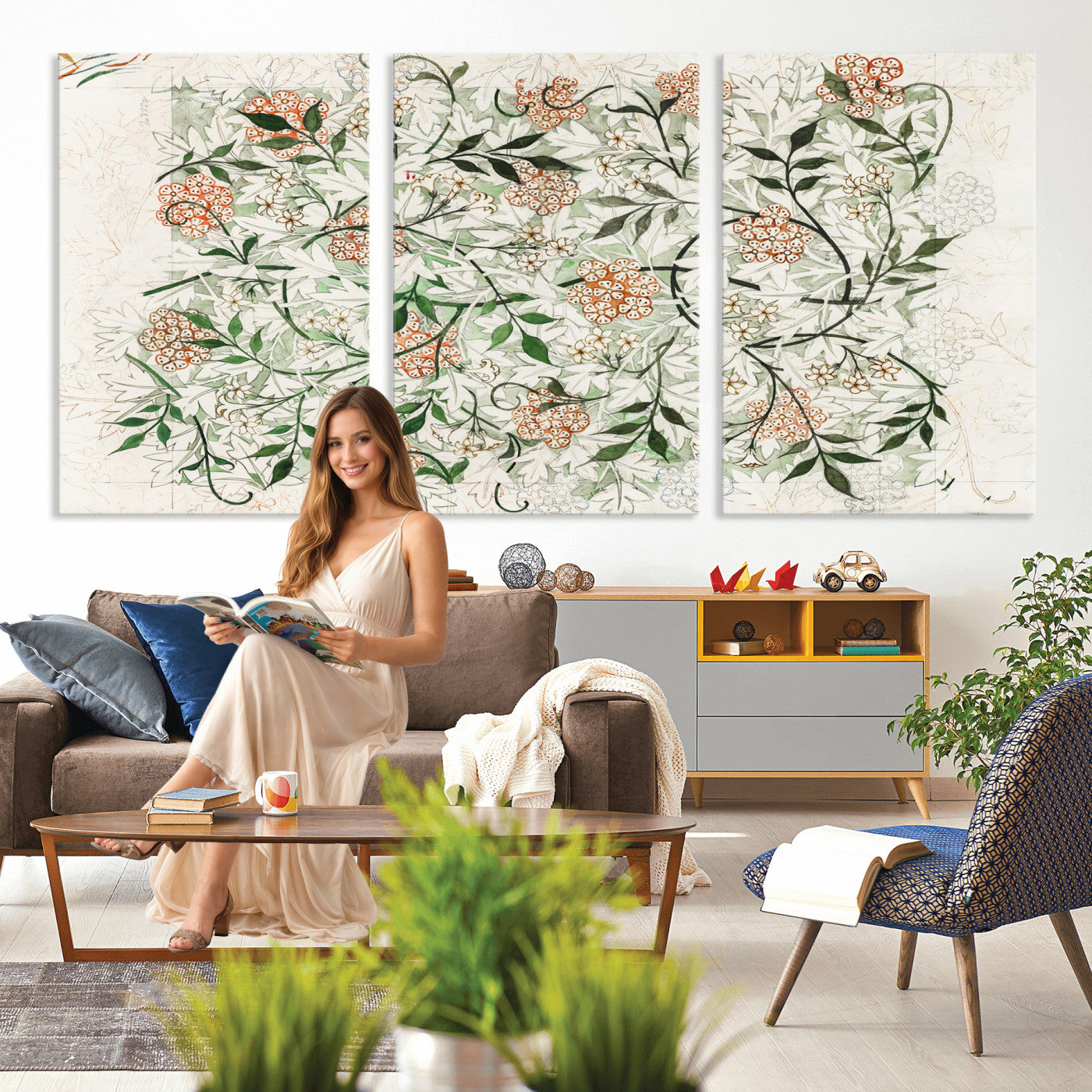 17622011W-MGV-CV-36X24 - William Morris Jasmine Flower Wall Art Canvas Print, Botanical Floral Canvas Print, Vintage Cottagecore Wall Decor, Framed Nature Artwork Ready to Hang