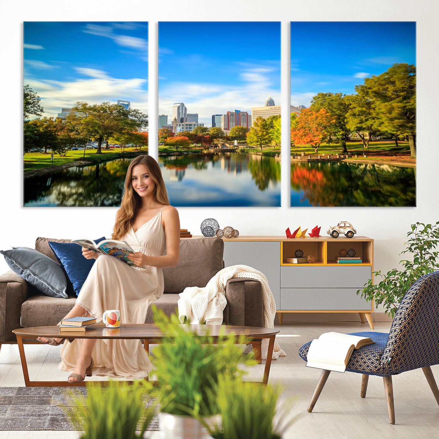 83254720-MGV-CV-36X24 - Charlotte Skyline Canvas Wall Art Print – North Carolina Cityscape Photography Print
