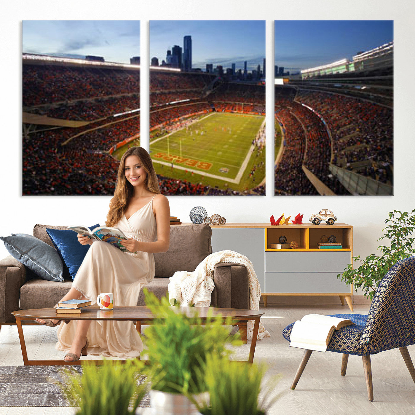 50691720-MGV-CV-36X24 - Chicago Bears Soldier Field Canvas Wall Art, NFL Stadium Panorama Print, Football Arena Photography for Sports Fans