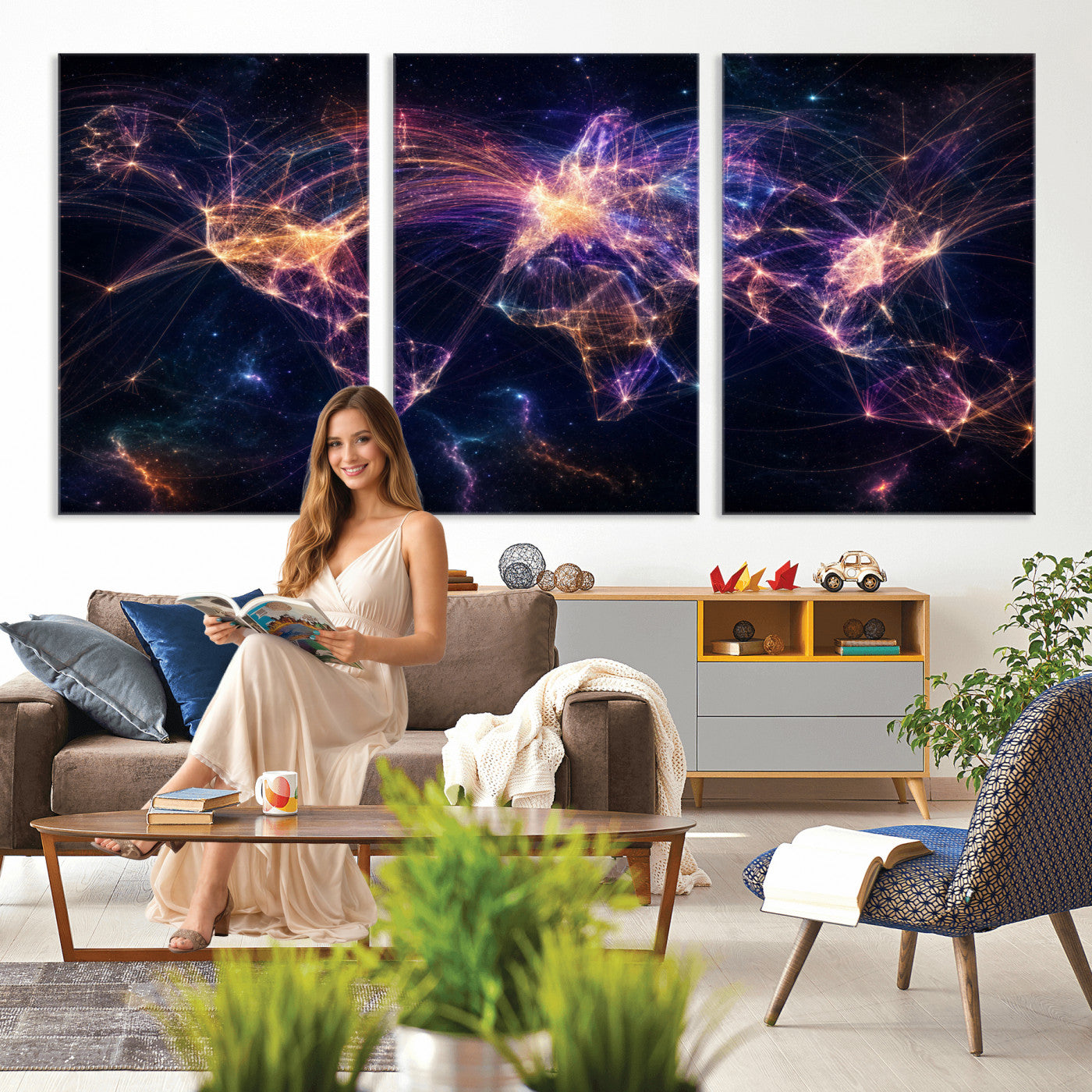 75155491-MGV-CV-36X24 - Global Flight Routes Map Canvas Wall Art, Worldwide Aviation Network Print, International Air Travel Wall Decor