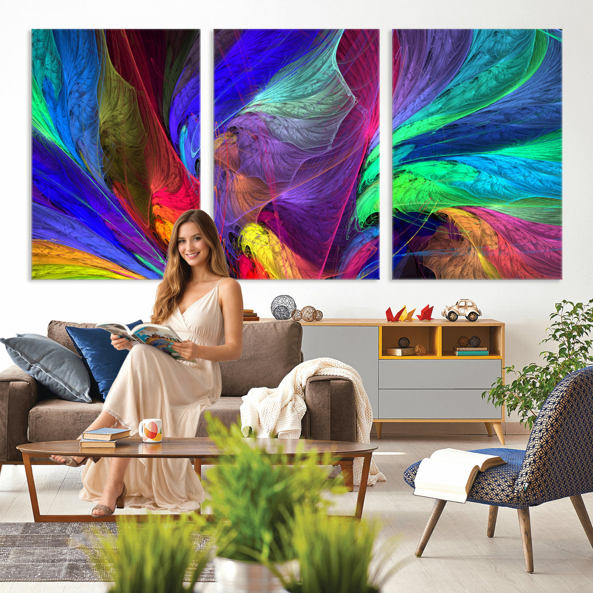376925791-MGV-CV-36X24 - Colorful Abstract Canvas Wall Art, Rainbow Swirl Fractal Print, Bold Multicolor Living Room Decor, Vibrant Energy Art, Large Abstract Wall Art