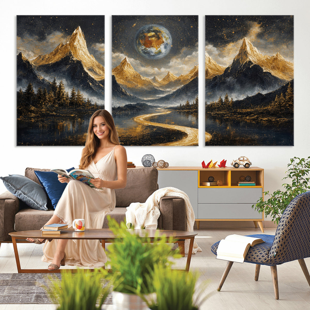 34202127-MGV-CV-36X24 - Abstract Mountain Wall Art Canvas Print Modern Landscape Painting Print