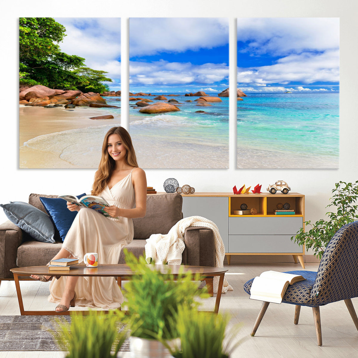 81980382-MGV-CV-36X24 - Seychelles Beach Canvas Wall Art - Anse Intendance Turquoise Ocean Print